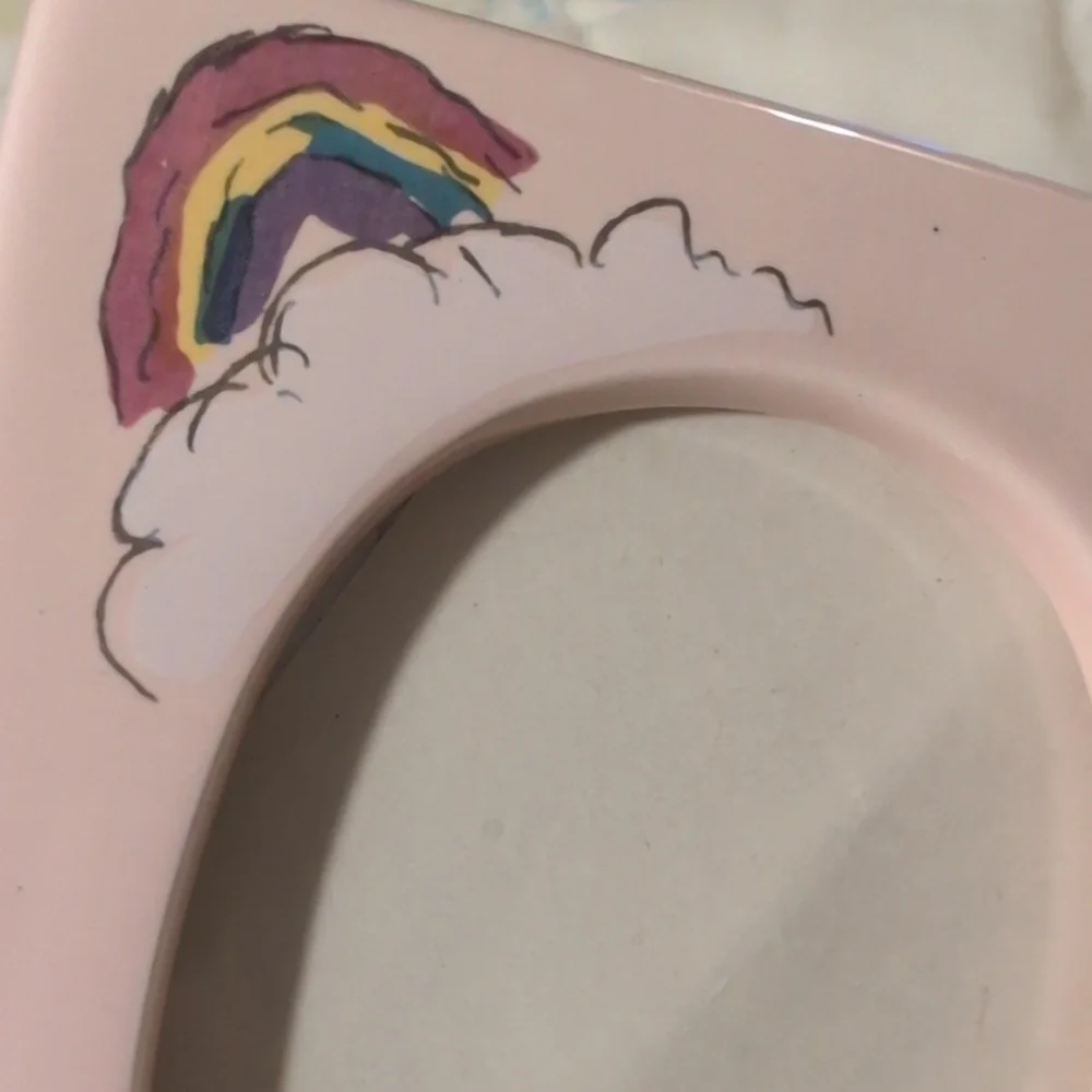 Vintage Flavia Pink Ceramic Photo Frame with Rainbow Design‎ Rare